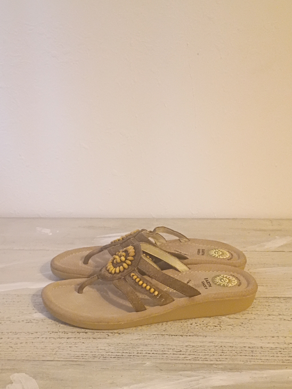 Earth Shoe Sandals Womens 8.5   Puerto Leather Low Wedge Open Toe